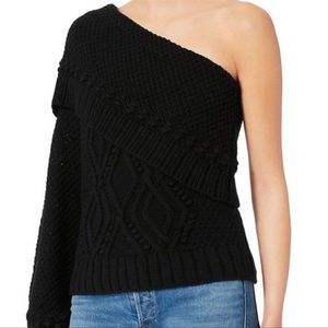 Intermix EXCLUSIVE Dahlia Black Chunky knit one shoulder sweater.